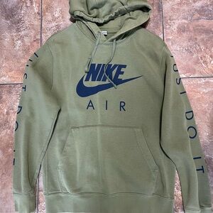 Nike Men's Green Hoodie with Navy Accents